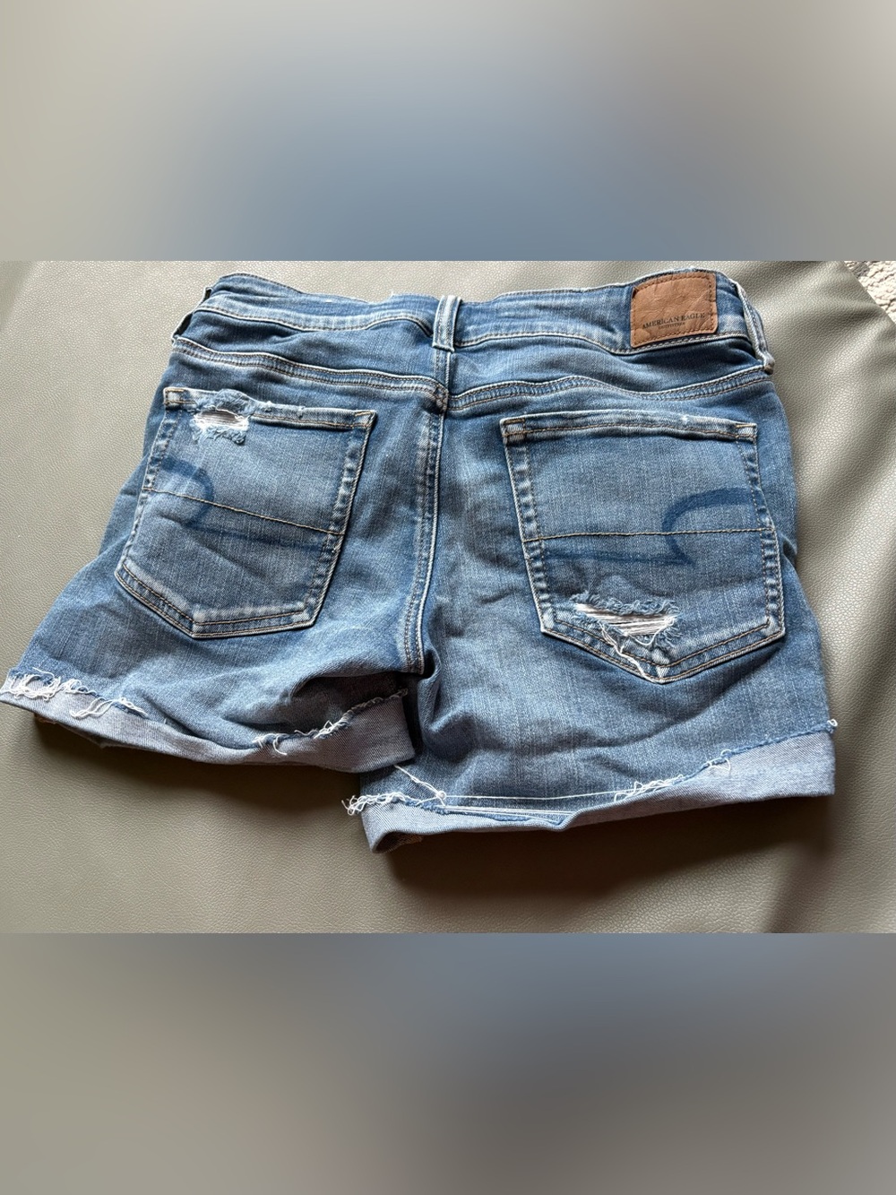 American Eagle next level stretch midi Distressed Blue Denim Women's Shorts, 8 - Picture 2 of 8